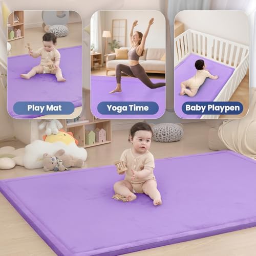 Baby Play Mat for Floor,1.3" Thick Elasti-Foam 50x50 Playpen Mat for Toddlers Infant kids,Water-Repellent Soft Coral Velvet for Tummy Time,Non-Slip Backing for Crawling,Tatami Style(Lavender) - Image 6