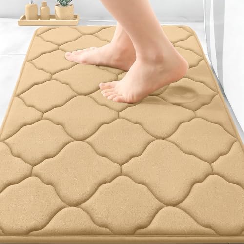 OLANLY Memory Foam Bath Mat Rug 30x20, Ultra Soft and Absorbent Bathroom Rugs, Non-Slip, Comfortable, Machine Washable Bath Carpet for Bathroom Floor, Tub, Shower and Home Decor Accessories, Beige by OLANLY