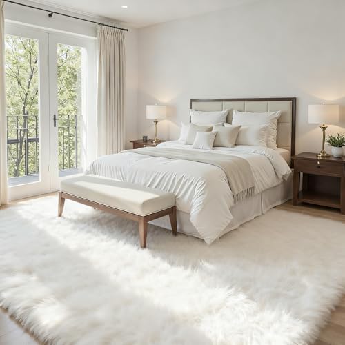 5x8 Fluffy Shag Area Rugs for Living Room Bedroom: Soft Plush Carpet White - Image 3