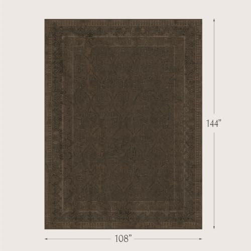 Brown Vintage Washable 9x12 Area Rug for Living Room, Bedroom & Dining Room, Non-Slip Low Pile Stain Resistant Floor Carpet, Modern Farmhouse Décor - Image 2