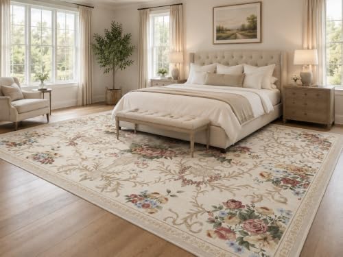 Helthep 9' x 12' Vintage Floral Washable Area Rug for Living Room - Image 3