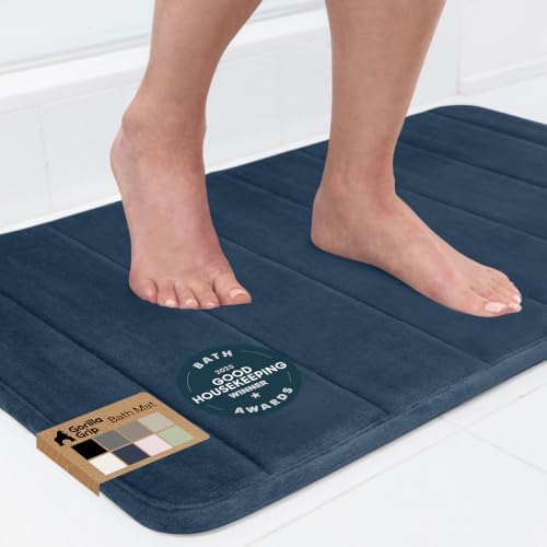 GORILLA GRIP Absorbent Memory Foam Bath and Shower Mat, 30x20 Navy by GorillaGrip