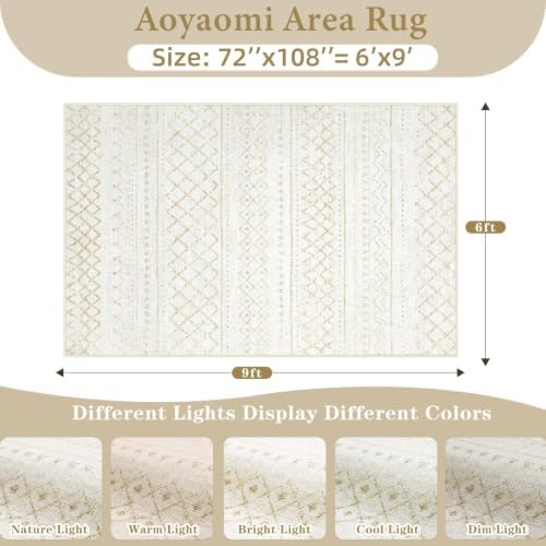 Area Rug for Living Room 6x9: Large Washable Boho Moroccan Rugs Geometric Neutral Rug, Non-Slip Foldable Morden Farmhouse Indoor Floor Carpet for Bedroom Dining Table Home(Beige,6X9) - Image 2