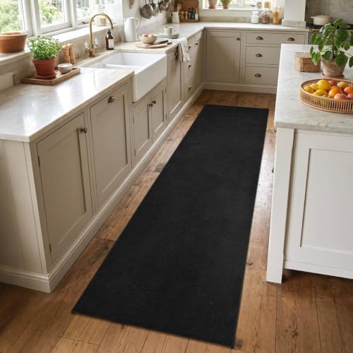 2x8 Black Solid Runner Rug Washable Non-Slip for Kitchen Hallway Bathroom - Image 2