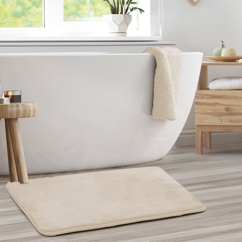 Clara Clark Bathroom Rugs, Velvet Memory Foam Bath Mat, Non-Slip Bath Rugs, Machine Wash, Dries Quickly, Ultra Soft Plush Bath Mats for Bathroom, 20 x 32, Linen - Image 2