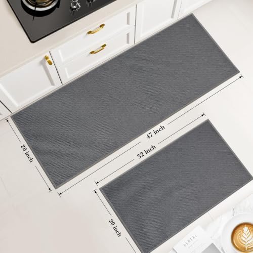 Kitchen Rugs Set of 2, Washable Floor Mats, Grey 20x32+20x47in - Image 2