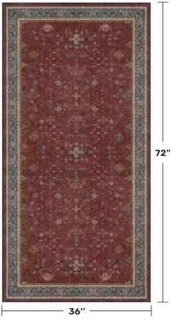 Washable 3x6 Entry Way Rugs Indoor - Burgundy Large Kitchen Rug, Non Slip Unique Bohemian Red Low Pile Thin Carpet for Bedroom Bedside, Foyer - Image 2