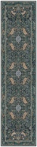 Washable 2x8 Extra Long Runners for Large Kitchen - Blue and Green Long Runner Rugs for Hallway Rugs for Entryway, Vintage Bird Low Pile Kitchen Floor Mats, Nature Leaf & Non-Slip - Image 6