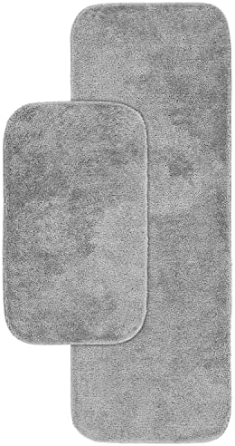 Garland Rug Traditional Nylon Washable Platinum Gray 2 Bath Rugs (21" X 34", 22" X 60") - Soft, Absorbent, and Stylish for Your Bathroom by Garland+Rug