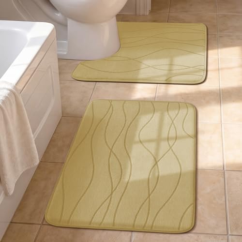 YIHOUSE Bathroom Rugs Set 2 Piece, Memory Foam Bath Mat Beige by YIHOUSE