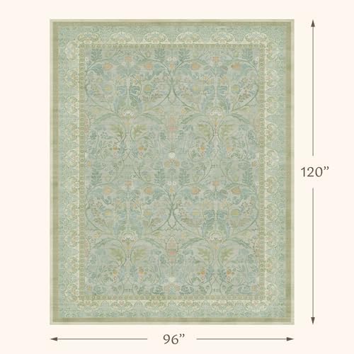 Large 8x10 Bedroom Area Rug, Washable Living Room Rugs, Floral and Botanical Shabby Chic Décor, Non Slip & Low Pile Soft Carpet (Sage Green) - Image 2