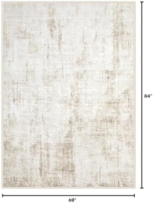 MXSANYOO 5x7 Area Rugs Washable Rug: Abstract Neutral Rugs Modern Non Slip Area Rug Stain Resistant Low Pile Indoor Carpet for Dining Room Bedroom Nursery Office (Beige, 5'x7') - Image 2