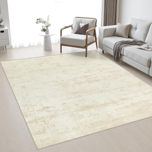Area Rug Living Room: 5x5 Modern Washable Indoor Soft Carpet Beige by FXRHLP
