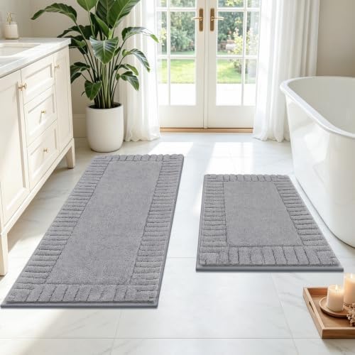 Pauwer Bathroom Rugs Sets 2 Piece, Non Slip Plush Bath Mats, Dark Grey by Pauwer
