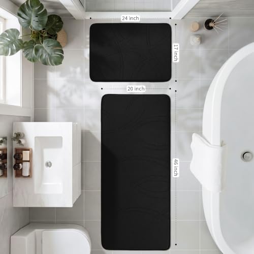 YIHOUSE 2 Piece Memory Foam Bathroom Rug Set, Cushioned Bath Mat, Black - Image 2