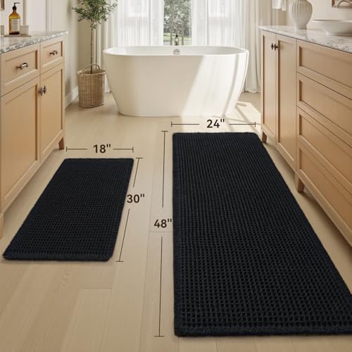 Upgraded Waffle Bath Mat Set of 2 Absorbent Bathroom Mat 18"x30" + 24"x48" - Image 2