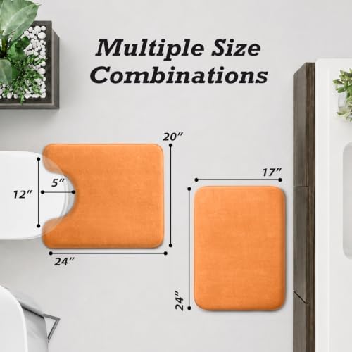 HUXMEYSON Bathroom Rugs Sets 2 Piece, Non-Slip & Quick Dry Bath Mat Set, Ultra Soft Velvet Bath Rugs for Bathroom, Toilet and Shower Floor, Orange - Image 2