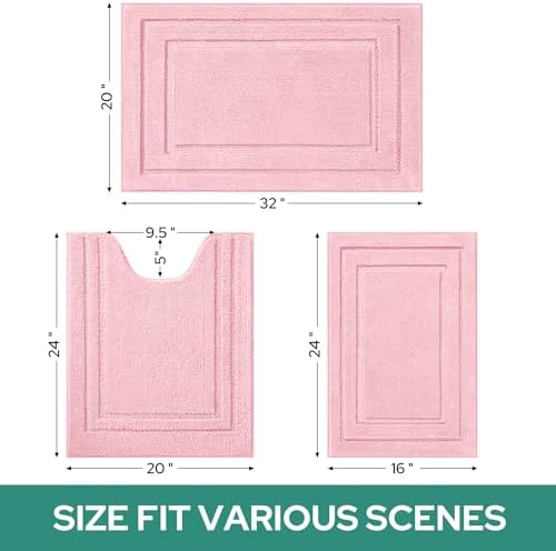 HOMEIDEAS Light Pink Microfiber Bathroom Rugs Set of 3, Non Slip Bath Mats - Image 2