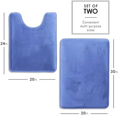 Clara Clark 2 Piece Bathroom Rugs, Velvet Memory Foam Bath Mat Set, Non-Slip Bath Rugs, Machine Wash, Dries Quickly, Ultra Soft Plush Bath Mats for Bathroom, 20 x 32 + Contour, Calm Blue - Image 2