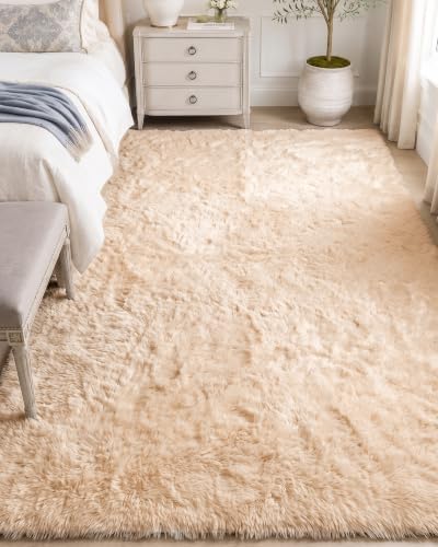OLANLY 5x6 Area Rugs for Living Room Bedroom, Machine Washable Soft Fluffy Shaggy Bedside Rug, Indoor Floor Carpet for Kids Girls and Boys, Dorms, Nursery Rooms, Home Decor Aesthetic, Beige by OLANLY