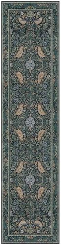 Hazo Haus Blue Boho 2'6"x10' Long Hallway Runner Rug - Vintage Floral Botanical Bird Runner Rug for Kitchen Floor, Laundry Room, Bedroom, Entrance, Washable Non Slip Low Pile - Image 6
