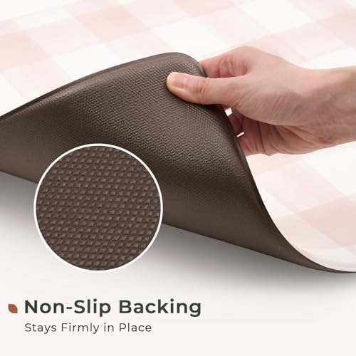 FRESHMINT Modern Farmhouse Plaid 2 Piece Set Kitchen Mats for Floor Anti Fatigue Waterproof & Non-Skid Kitchen Rugs Cushioned Kitchen Mat for Standing Washable Comfort Desk Kitchen Runners - Image 6