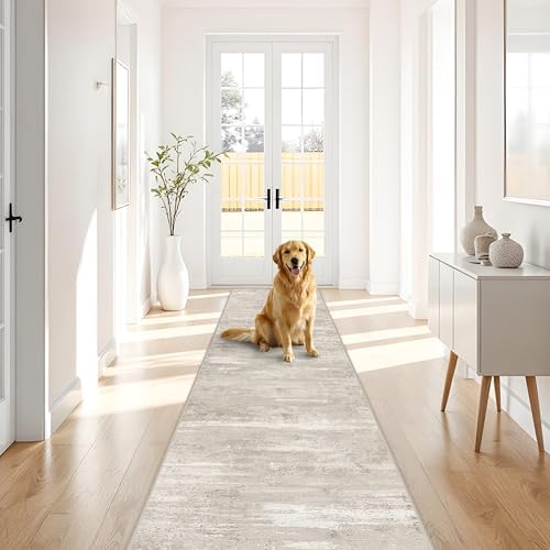 Modern Abstract 3x20 Washable Rugs - Long Hallway Runner Rug 20 ft with Non Slip Rubber Backing Low Pile Carpet for Kitchen Entryway Living Room Indoor Home Decor Floor Mat 3x20 Beige - Image 2