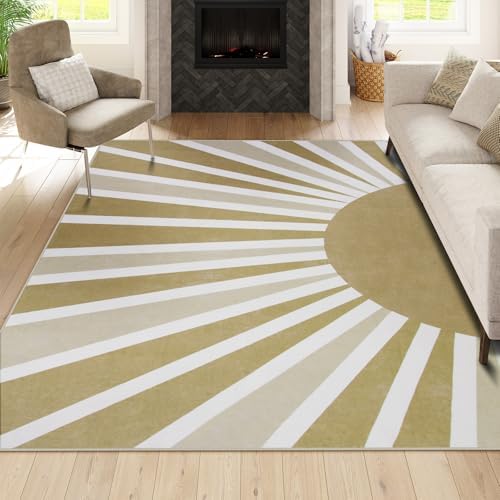 Lahome Khaki Rainbow Sun Area Rug 5x7 for Kids Room and Nursery by Lahome