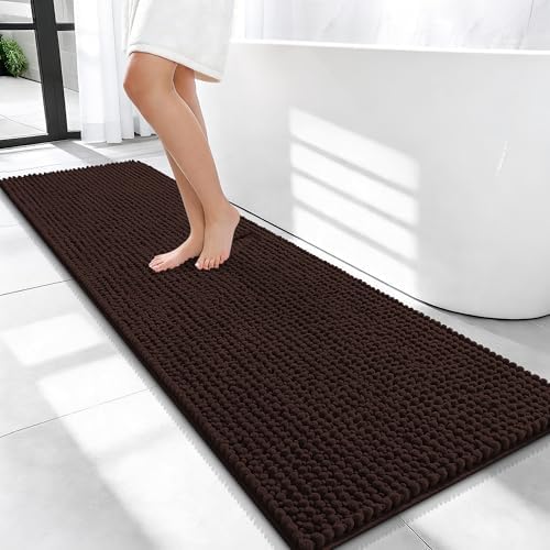 OLANLY Thick Chenille Bathroom Runner Rugs 59x20, Absorbent Bath Mat, Brown by OLANLY