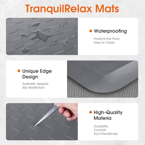 TranquilRelax 4/5 Inch Cushioned Anti Fatigue Kitchen Mats for Floor, Grey - Image 3