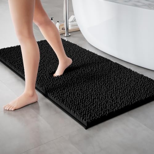 Bathroom Rugs Set 2 Piece Thick Chenille Kitchen Mats,Quick Dry Absorbent Bath Rugs With Non-Slip Pvc Backing,Bath Mats for Bathtub,Bedroom,Living room -Home Decor Large Rugs 60x24+24x16 Inch Black - Image 2