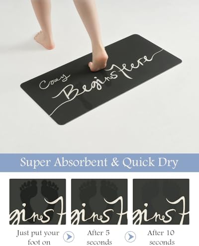 MontVoo Bath Mat-Bath Mat Rug Non Slip Super Absorbent Stain Resistant Quick Dry Thin Bathroom Rug-Bath Mats for Bathroom Floor Bathtub Vanity-Bathmat Bath Rug Easy Care-17"x35",Black - Image 4