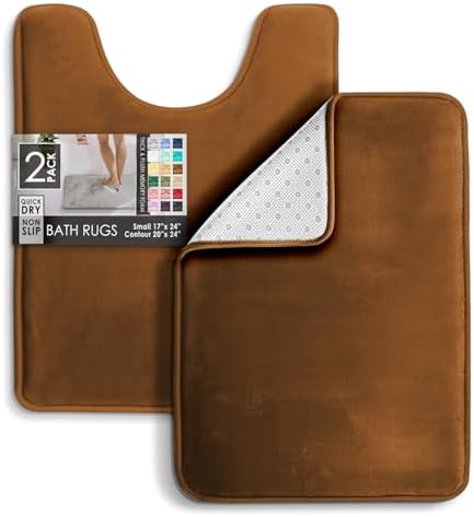 Clara Clark 2 Piece Bathroom Rugs, Velvet Memory Foam Bath Mat Set, Non-Slip Bath Rugs, Machine Wash, Dries Quickly, Ultra Soft Plush Bath Mats for Bathroom, 17 x 24 + Contour, Brown - Image 3