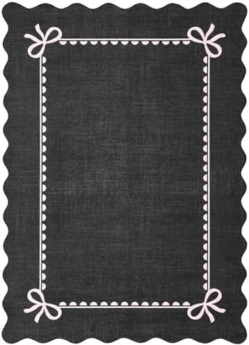 GarveeHome Scalloped Entryway Rug 2x3 Washable Bow Rug, Black Pink - Image 4