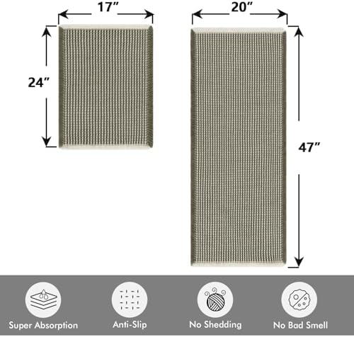 MIULEE Set of 2 Waffle Bathroom Rugs Green&Cream Bath Mat 17"x24"+20"x47" - Image 2