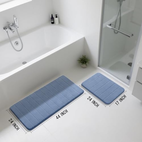 Yimobra Large Memory Foam Bathroom Mat Set, 44 x 24&24 x 17 in, Denim Blue - Image 2