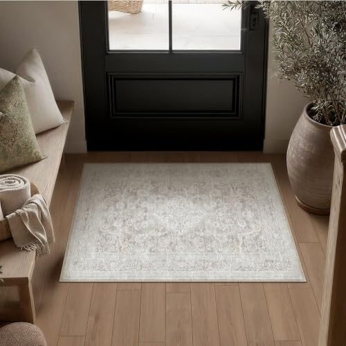 HUGEAR Grey Beige 2x3 Area Rugs for Entryway Washable Rug Carpet by HUGEAR