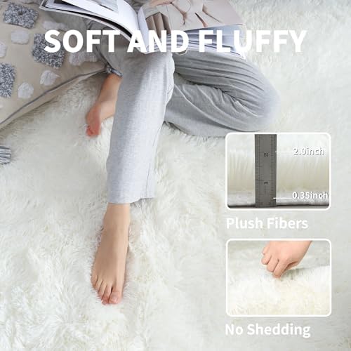 KCHOWUA Cream White Fluffy Area Rug 2x6, 2 Pcs Machine Washable Fuzzy - Image 3