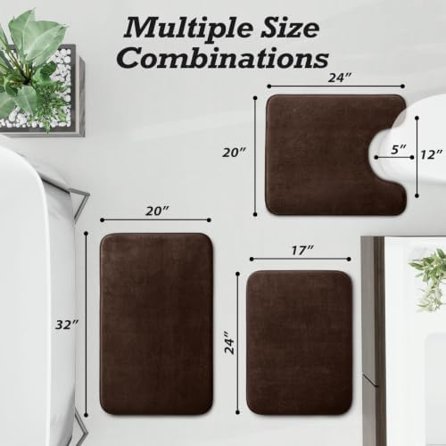 HUXMEYSON Bathroom Rugs Sets 3 Piece, Non-Slip & Quick Dry Bath Mat Set, Ultra Soft Velvet Bath Rugs for Bathroom, Toilet and Shower Floor, Brown - Image 2