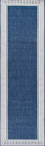 nuLOOM Asha Navy Bordered Power Loomed Indoor/Outdoor Runner Rug, 2' x 6' - Image 3