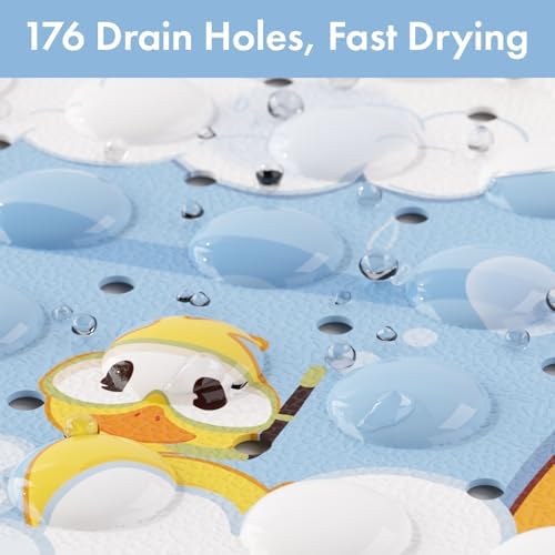 AmazerBath Baby Bath Mat Non Slip, Cartoon Kids Bath Mat for Tub 40 x 16 Inches Full Size, Non Slip Bathtub Mat with Suction Cups and Drain Holes, Shower Stall Mats - Elephant - Image 5