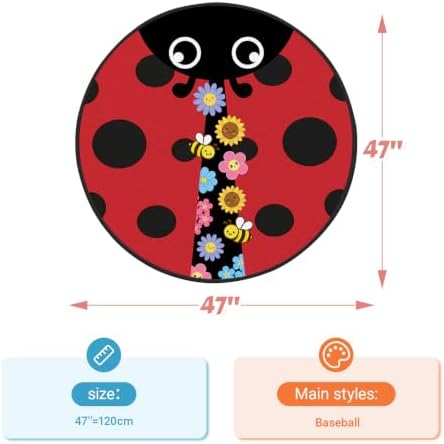 Ladybug Round Kid Rug, Red Soft Washable Non Slip Carpet for Girls Room - Image 2