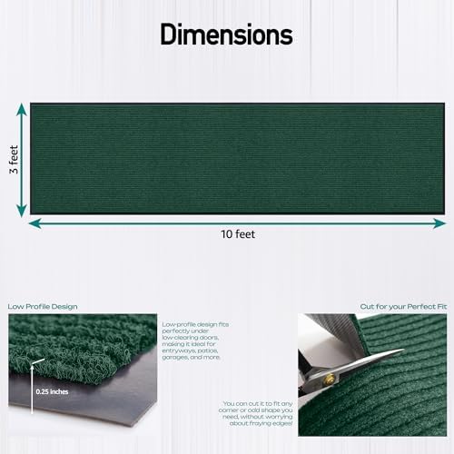Durable Rubber Door Mat - Heavy Duty, Indoor/Outdoor, Easy Clean, Waterproof, Low-Profile Mat for Entry, Patio, Garage - Stylish (Green, 10' x 3' (Mud Trapper)) - Image 2