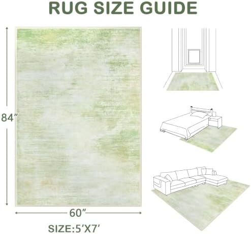Area Rugs 5x7 Living Room: Washable Rug Modern Abstract Rugs Soft Non Slip Neutral Rug Stain Resistant Indoor Carpet for Bedroom Kitchen Dining Room Nursery Home Office Rugs(Green,5'x7') - Image 2