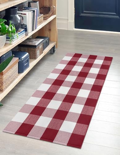 IOHOUZE Christmas Buffalo Plaid Door Mat 2x4.3, Washable, Red White - Image 2