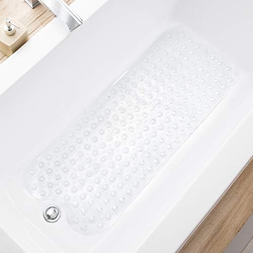 TEESHLY Bathtub Mats for Shower Tub, Extra Long Non-Slip 39 x 16 Inch Bath Mat with Drain Holes and Suction Cups, BathMat for Bathroom with Machine Washable (Clear) by TEESHLY
