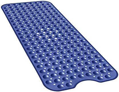 YINENN Bath and Shower Safety Mats 40x16 inch, Non Slip with Suction Cups for Bathroom Stall and Tub Floor, Extra Large and Machine Washable, Drain Holes Keep Bathtub Clean, Dark Blue by YINENN