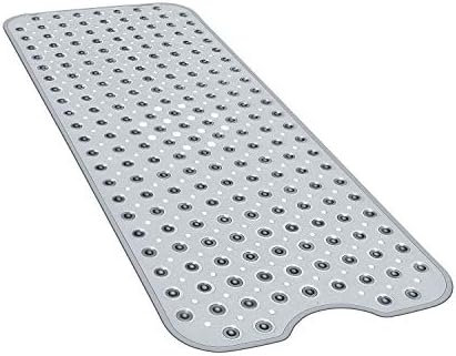 YINENN Bath and Shower Safety Mats 40x16 inch, Non Slip with Suction Cups for Bathroom Stall and Tub Floor, Extra Large and Machine Washable, Drain Holes Keep Bathtub Clean, Clear Gray by YINENN