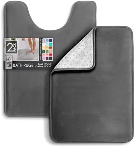 Clara Clark 2 Piece Bathroom Rugs, Velvet Memory Foam Bath Mat Set, Non-Slip Bath Rugs, Machine Wash, Dries Quickly, Ultra Soft Plush Bath Mats for Bathroom, 17 x 24 + Contour, Dark Grey - Image 3
