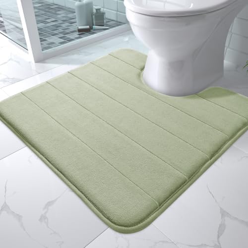 Yimobra Memory Foam Toilet Bath Mat U-Shaped, Soft and Comfortable, Super Water Absorption, Non-Slip, Thick, Machine Wash & Easier to Dry for Bathroom Commode Contour Rug, 24 X 24 Inches, Sage Green by Yimobra